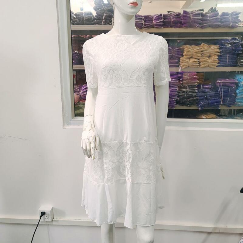 Женское платье с цветочной вышивкой, элегантное платье миди с цветочной вышивкой, кружевное лоскутное пляжное платье с коротким рукавом для отпуска