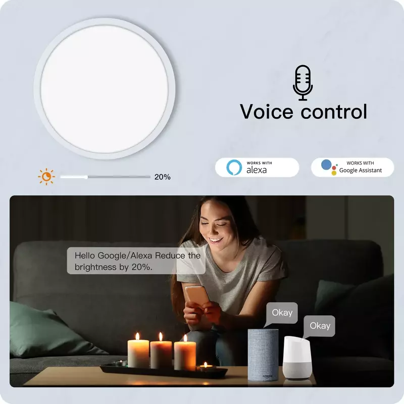 MOES Smart WIFI Ceiling Light ultrathin Energy-saving RGB Dimmable Lighting LED Lamp TUYA APP Remote Control Voice Google Alexa