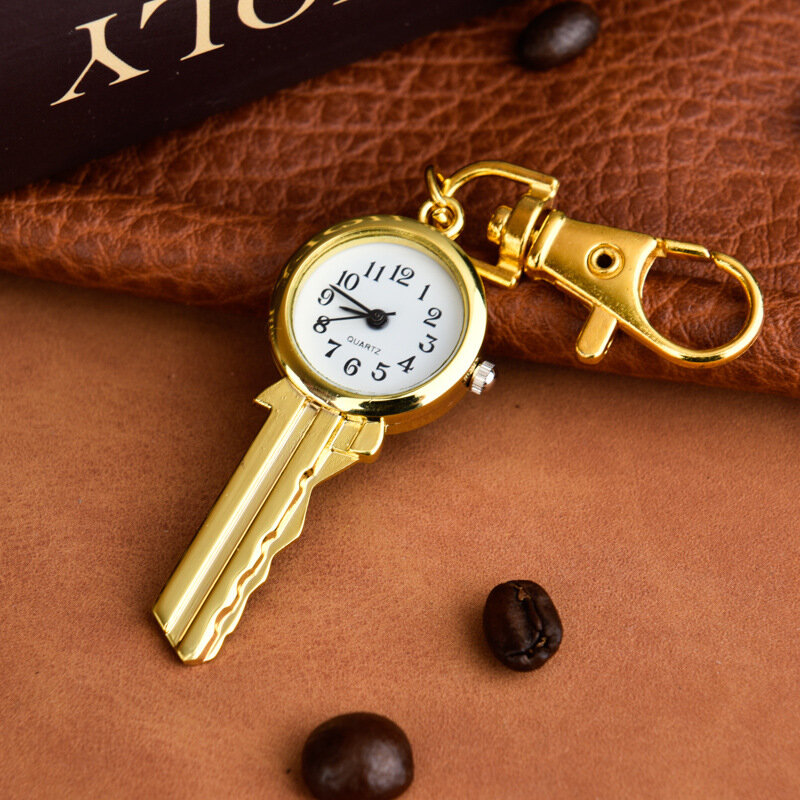 Relógios de quartzo vintage para homens e mulheres, relógio pendurado, chaveiro de bolso, chave pendente, relógios, clipe, corrente, presentes esculpidos, pai, 2024