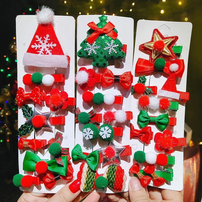 Feliz Natal Plush Hairpin Set para crianças, pano, veado, chifre, estrela, arco, Duckbill Clip, decoração