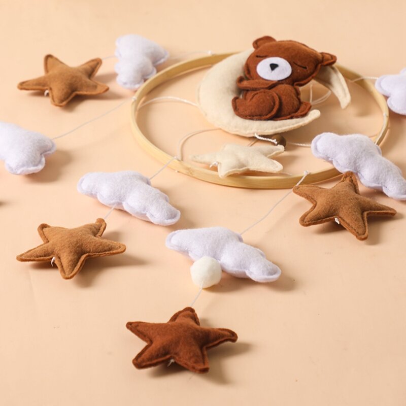 Let's Make-sonajeros de madera de fieltro suave para bebé, oso de dibujos animados, nublado, estrella, Luna, campana de cama colgante, cuna móvil, juguetes educativos Montessori