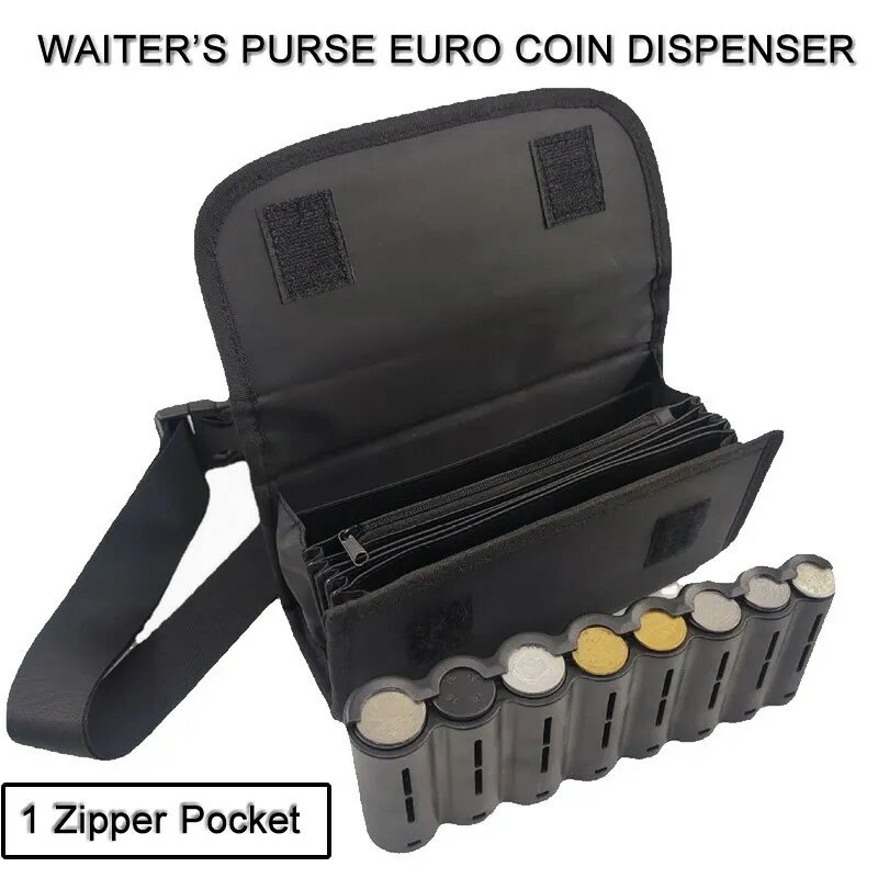 Multi Pocket Driver Coin Holder, Euro Coin Dispenser, Sorter, Colecionador Fanny Pack, Recibo de Dinheiro, Bolsa de Garçom, Cintura Carteira, 8 Slots