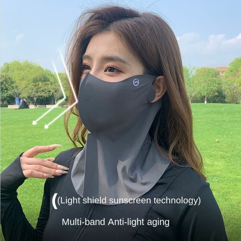 Masker Wajah wanita Anti-UV, pelindung wajah sutra es tipis bernapas penutup wajah berkendara