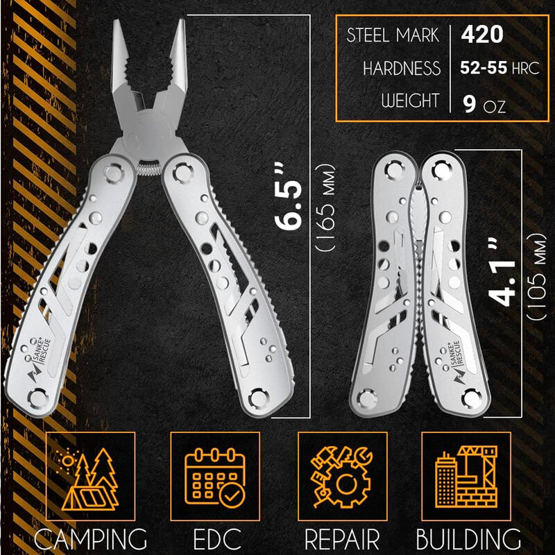 Portable Pocket Multitool 420 Stainless Steel Multitool Pliers Knife Screwdriver for Outdoor Survival Camping Hunting and Hiking