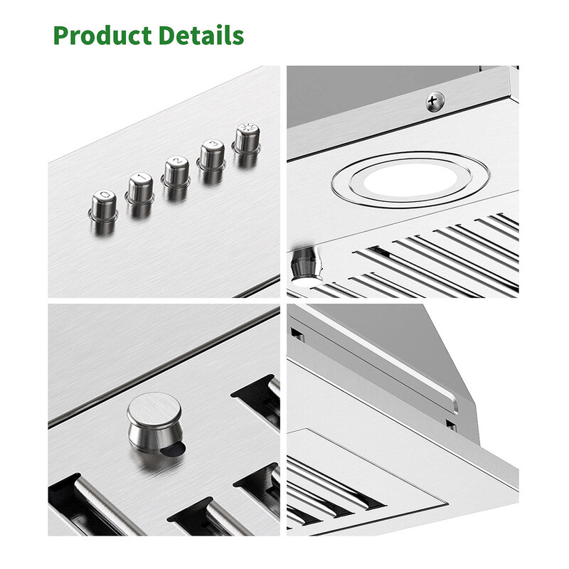 Tieasy 36 Inch 600CFM Push Button control Permanent Filters Led Lights Range Hood for Kitchen YY0690B
