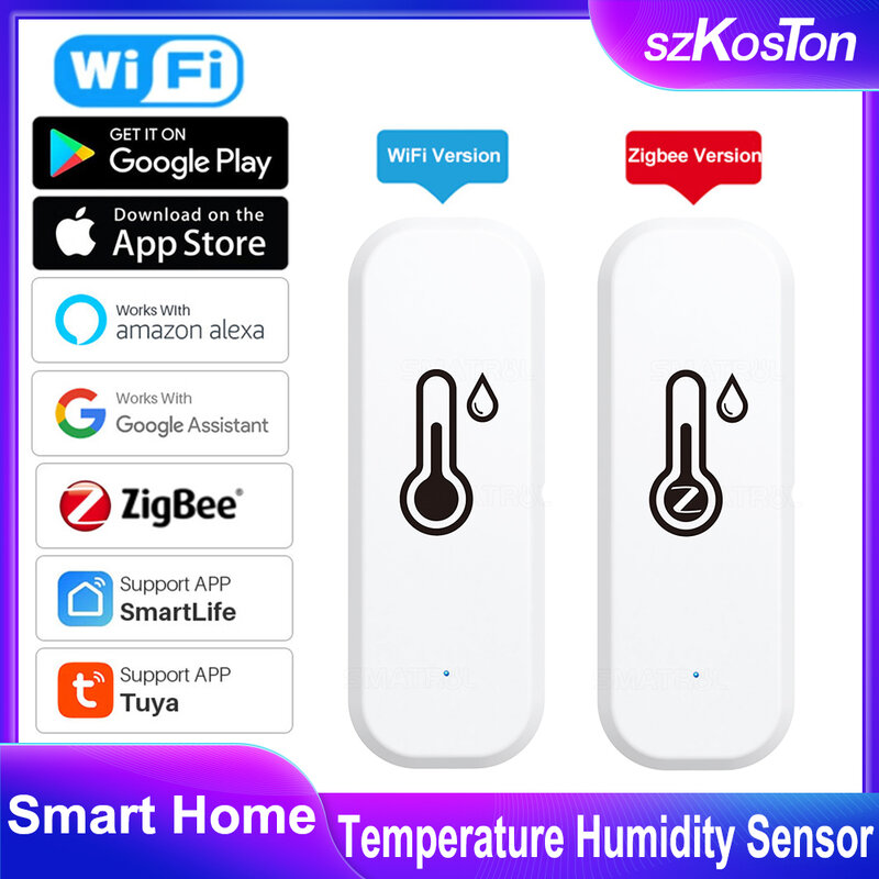 Tuya ZigBee Sensor de Temperatura e Umidade WiFi, Vida Inteligente, Monitor Remoto, Higrômetro Doméstico, Funciona com Alexa, Google