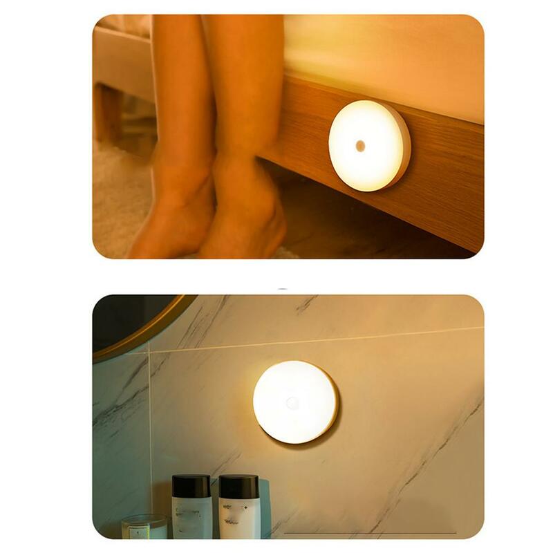 Led Round Night Light Usb Rechargeable Wall Night Lamp Kitchen White Hallway Bedroom Home Nightlight Bathroom Staireway F7k4