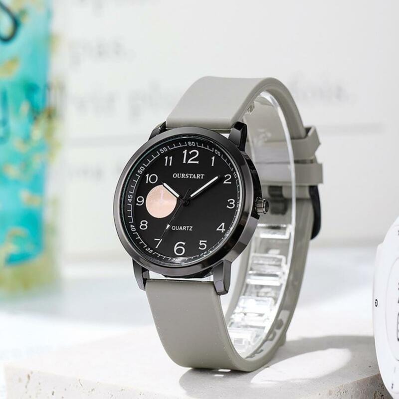 Relógio de quartzo masculino com pulseira de silicone, relógio elegante, mostrador redondo, estilo comercial formal, relógio para deslocamento, moda