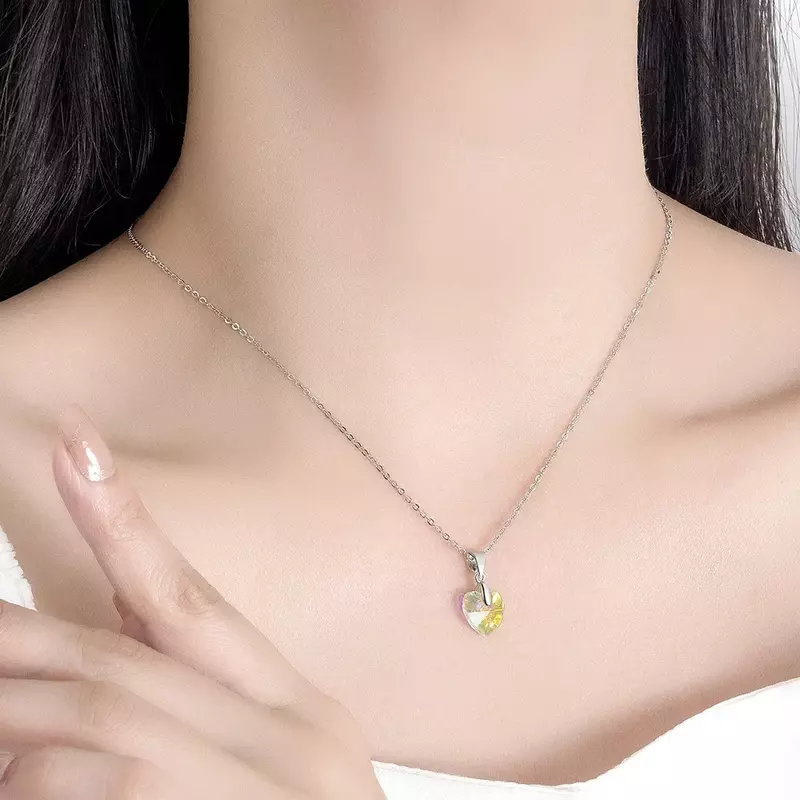 925 Sterling Silber Herz gelb Zirkon Anhänger Choker Halsketten für Frauen Luxus Schmuck Accessoires Schmuck Argent