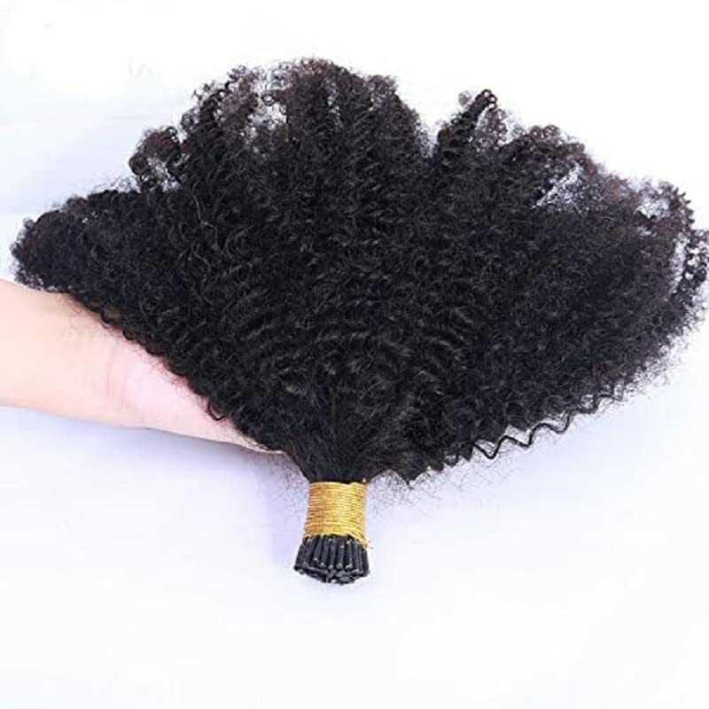 Afro Kinky keriting Nano cincin rambut manusia ekstensi rambut Microlink Mongolia Remy rambut mikro Nano kepala I Tip rambut warna hitam alami