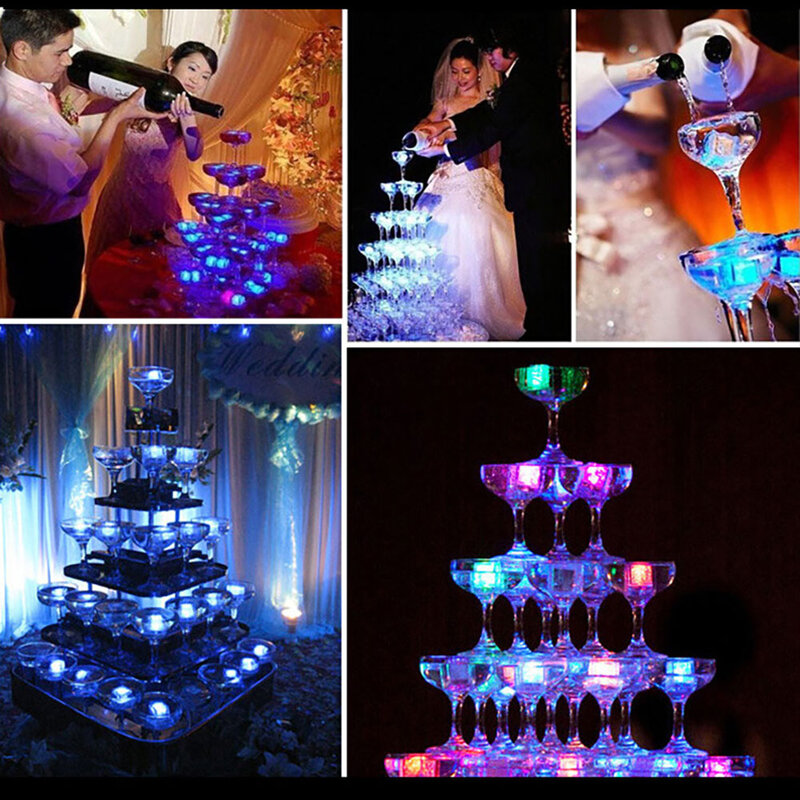 Luz de inducción para cubitos de hielo de 12 piezas, lámparas de cubos de hielo brillantes, iluminación de copa de vino, luz de humor, suministros de barra de boda, lámpara brillante colorida