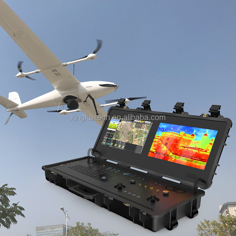 Cámara cuadricóptero de doble pantalla HD, sistema no tripulado, estación de Control de tierra con enlace de datos de computadora de tierra resistente para UAV