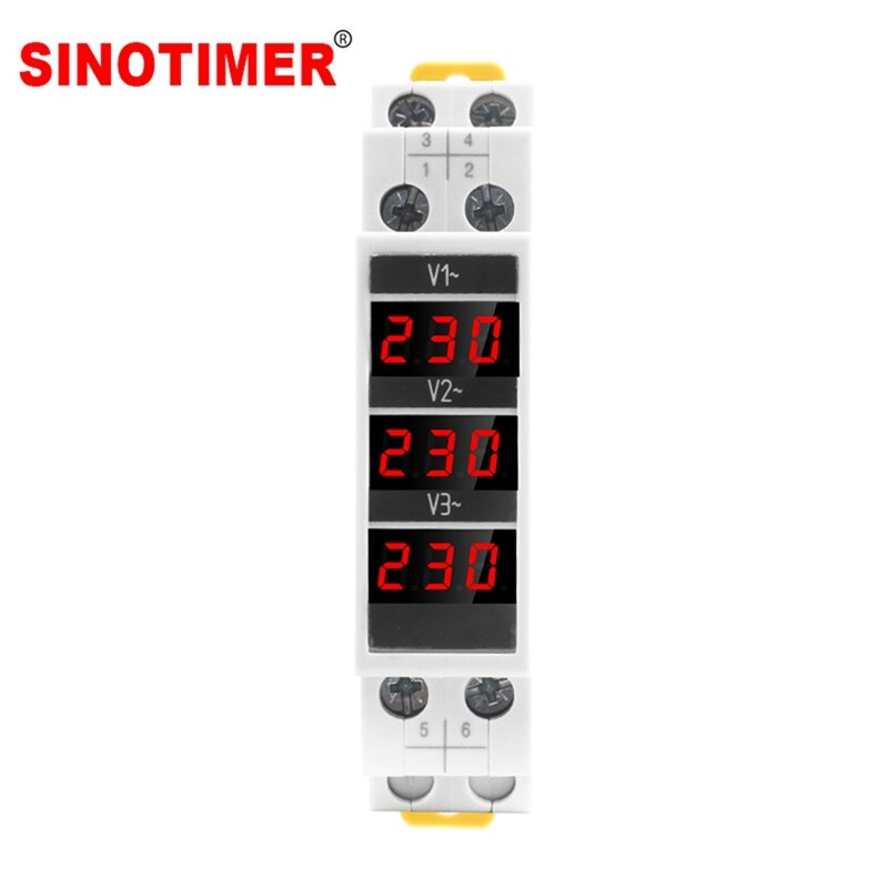 Sinotimer 18มม. ราง DIN, แบบติดตั้งไฟฟ้าสามเฟสที่วัดแรงดันไฟฟ้าวัด AC 80-500V ตัววัดโวลต์มิเตอร์ขนาดเล็ก