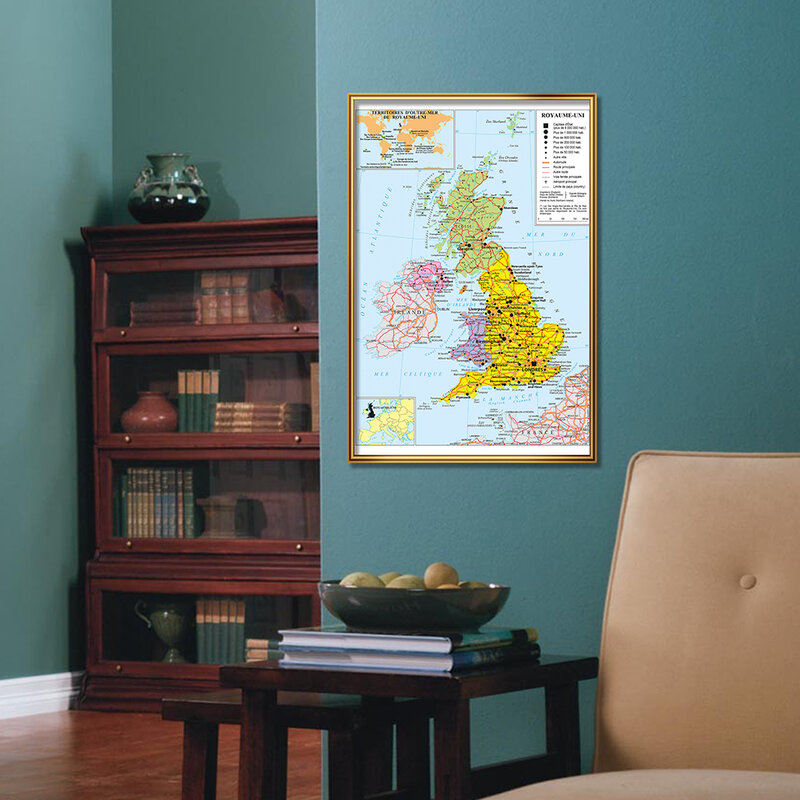42*59cm o reino unido mapa da rota do tráfego mapa político na parede francesa cartaz lona pintura material escolar decoração para casa