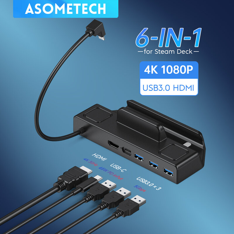 4K HDMI-совместимая Паровая колода док-станция 6 в 1 портативный концентратор держатель док-станция ТВ подставка USB3.0 Type-c зарядное устройство для паровой колоды