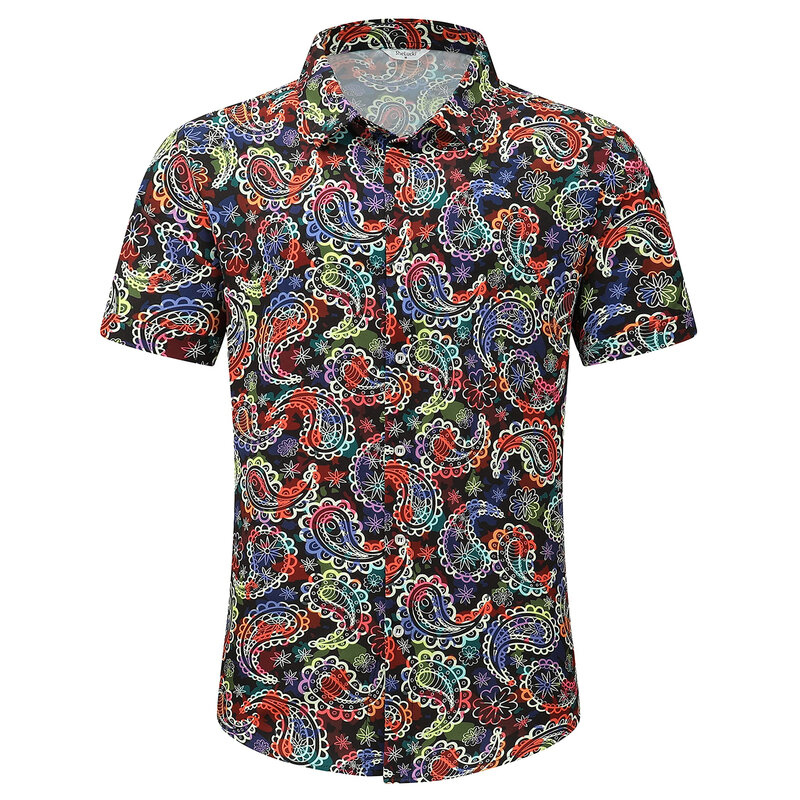 Hawaiian Striped Shirts Men's Shirt 3D Printed Beach Shirt Shorts Sleeve Lapel Tee Oversized Holiday Tops Blouse Male Clothing