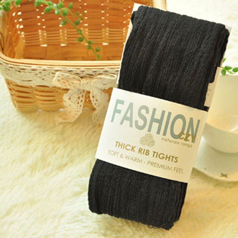 Women Warm Woolen Yarn Knitted Footed Tights Pantyhose Winter Stretch Stockings