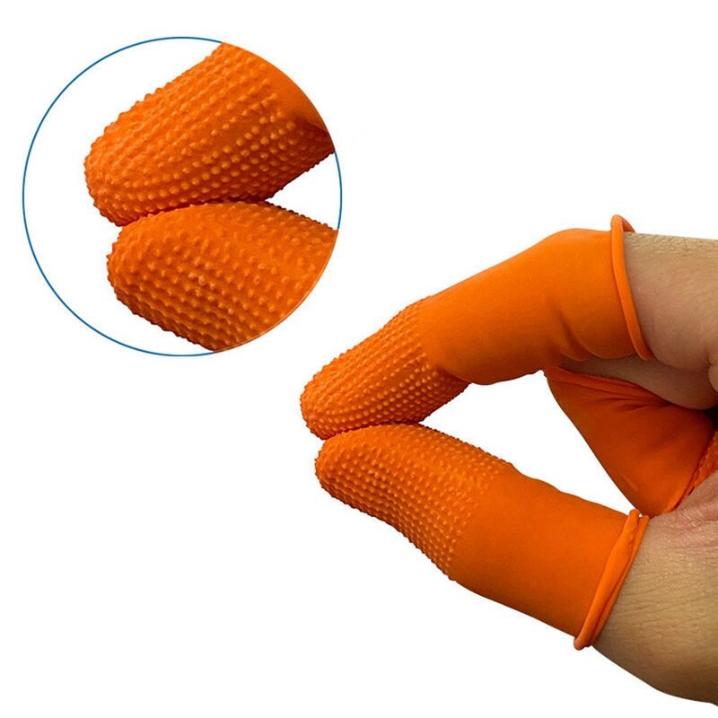 100 szt. Gumowe nakładki na palce antypoślizgowe pomarańczowe jednorazowe nakładki na palce ochronne do naprawy elektronicznej trwałe łatwe w użyciu