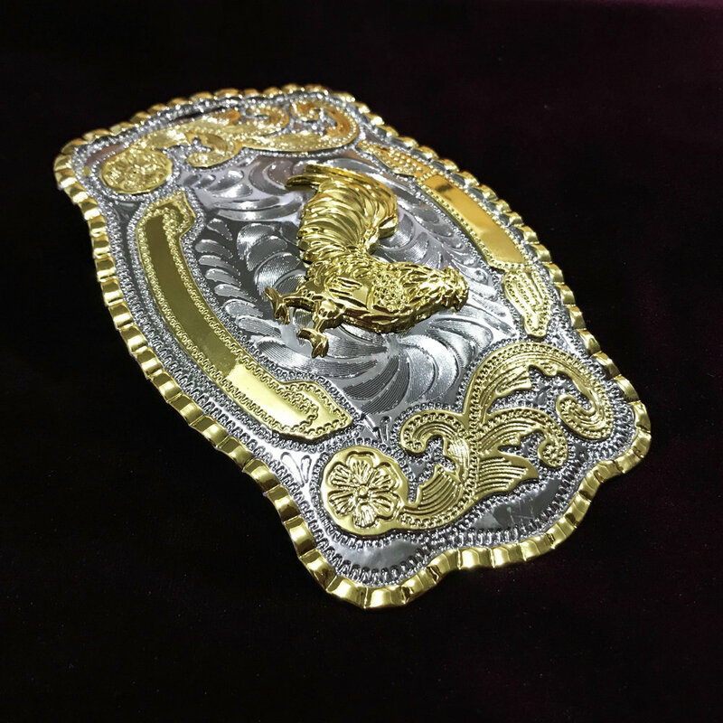 Western cowboy belt buckle silver rooster two-color plating personality men's smooth belt buckle