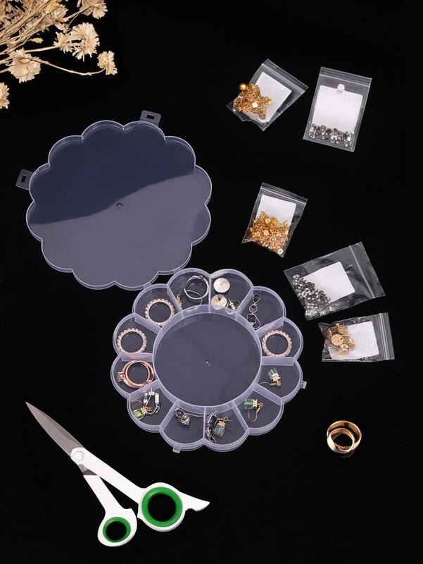Caixa plástica transparente para jóias, recipiente compartimento ajustável para miçangas e brincos