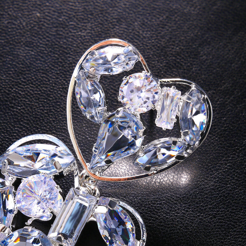 2024 New Arrivals hot selling rhinestone earrings Women's personality Luxury double love heart silver earrings accessories