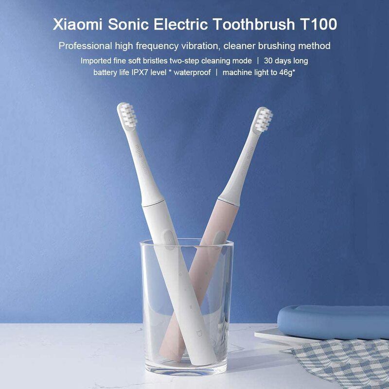 XIAOMI Mijia T100 escova de dente eletrica ipx7 à prova dwaterproof água toothbrush sonica escova eletrica dente inteligente escova de dentes elétrica colorido usb recarregável para escovas de dentes cabeça