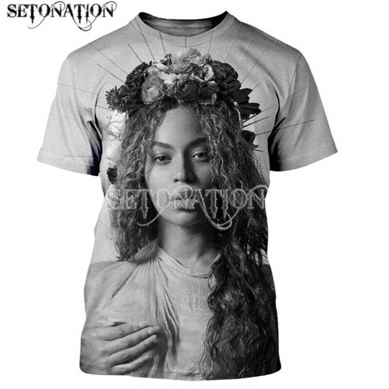 Beyonce masculina e feminina personaliza camiseta, moda legal, estampa 3D, estilo Harajuku, streetwear, tops de verão