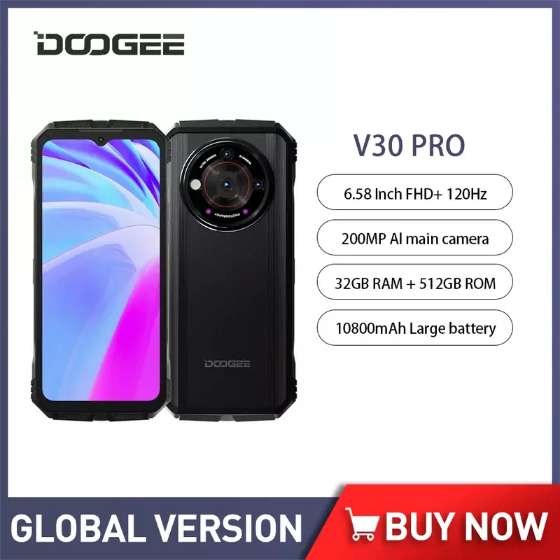 Global Version DOOGEE V30 Pro 5G Rugged Phone 32GB+512GB 200MP Smartphone Android 13 Dimensity 7050 6.58" FHD 10800mAh 33W NFC