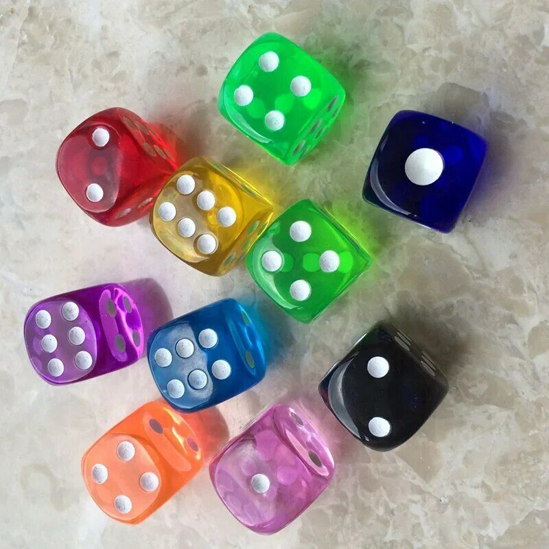 10PCS/Lot Filleted Corner Dice Set Colorful Transparent Acrylic 6 Sided Dice  Club/Party/Family Games