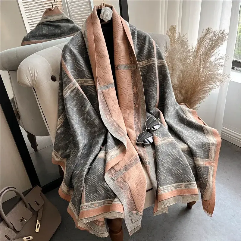 Marca de luxo inverno cachecol de caxemira para as mulheres design quente xale grosso pashmina cobertor borla poncho bufanda feminino echarpe 2022