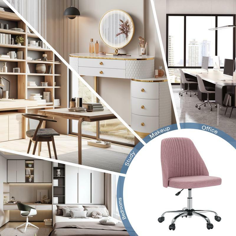 FurniChic HavenFabric Home Office Desk Chass Vanity sedia operativa girevole per piccoli spazi, soggiorno, trucco, studio