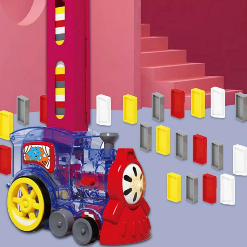 Automatyczny kolorowe oświetlenie kolejka dla dzieci Domino i dźwięk Domino kolejka dla dzieci pociąg elektryczny Domino zestaw do układania domina