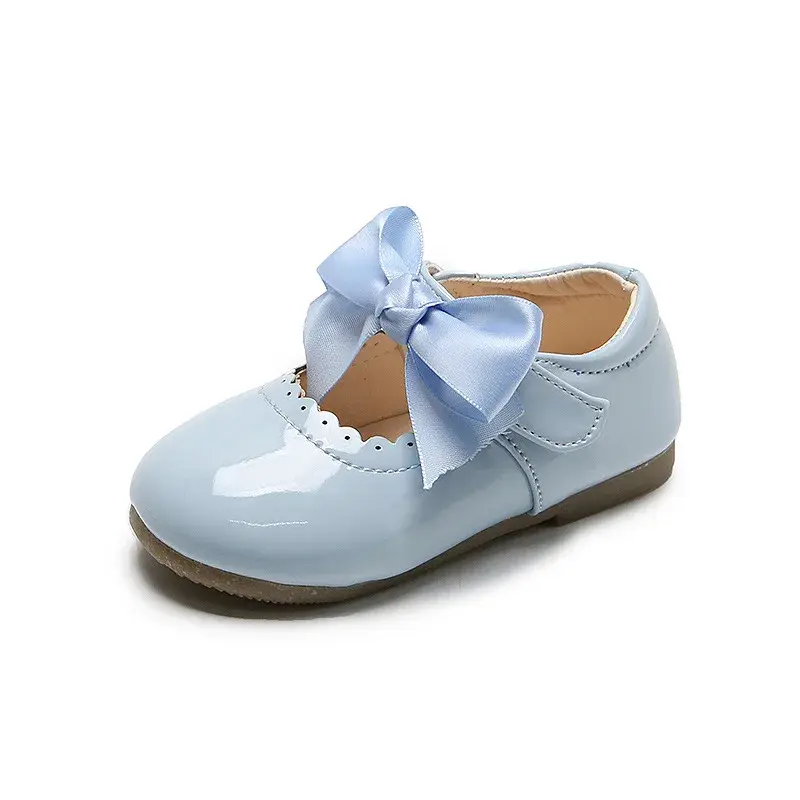 Sapato infantil de couro liso, cor doce, bebê, menina, festa da princesa, fundo macio, laço, primavera, 2020, D04203