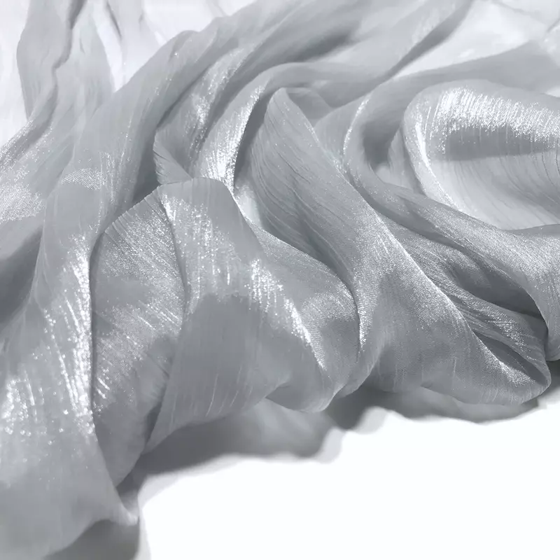 Organza Yarn Glitter Crepe Fabric, Prata pelo medidor para vestidos de casamento, roupas, saias, costura, brilhante, fino, verão