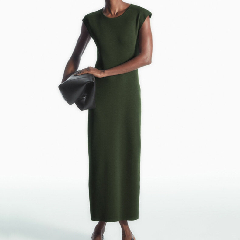 Женское платье, новинка 2024, летнее однотонное облегающее повседневное длинное платье без рукавов с открытой спиной и круглым вырезом