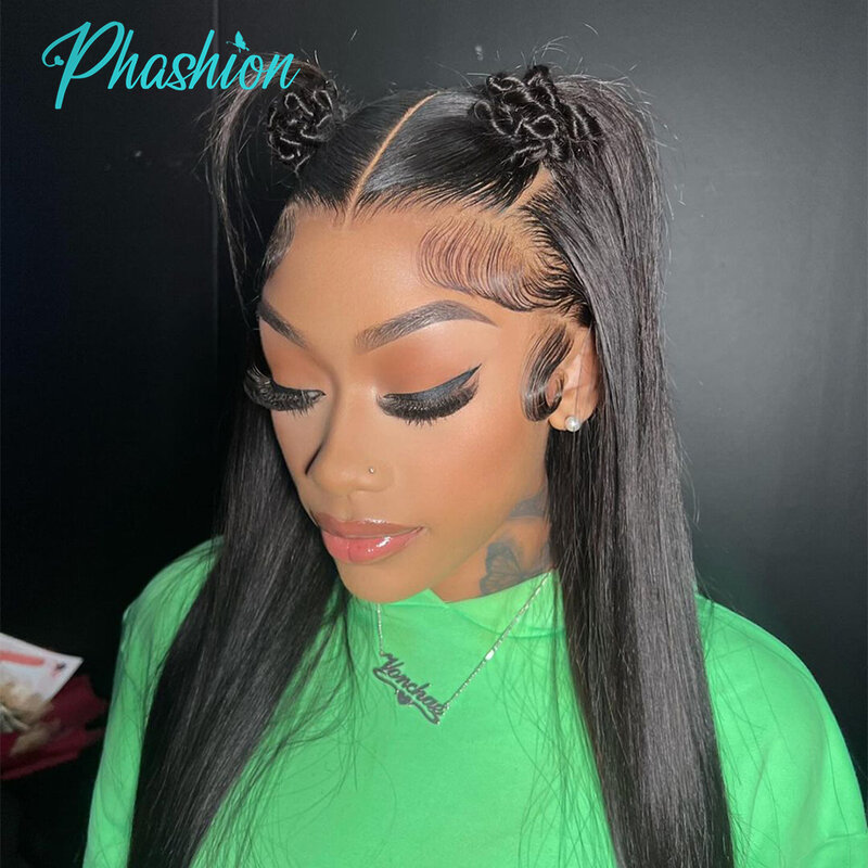 Phashion 13x6 13x4 przezroczysta koronka z przodu ludzkie włosy peruki wstępnie oskubane dla kobiet kości proste Remy ludzkie włosy peruki typu Lace Front