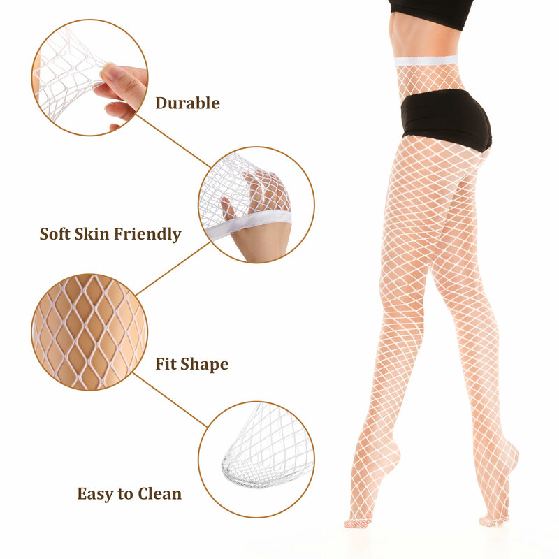 Breathable Hollow-out Fishnet Stockings Good Elasticity Knee Socks Fashionable High Socks Silk Stocking for Club  White