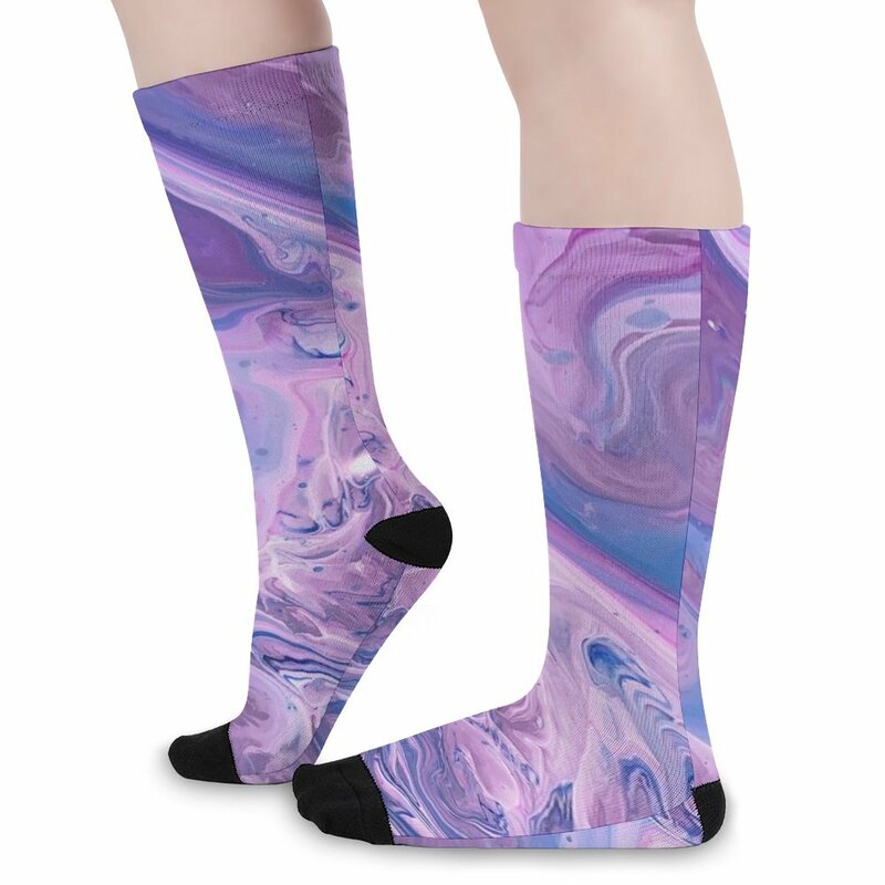 Kaus kaki aliran cat ungu sempurna untuk pria, kaus kaki olahraga dan kaus kaki santai untuk pria, basket