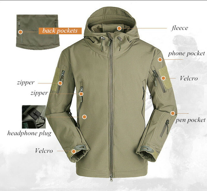 Jaqueta tática shark skin soft shell para homens, blusão Flight Pilot Hood, calças de campo polar ao ar livre, roupas de caminhada, 2023