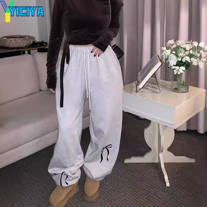 YICIYA y2k style Bow knot Pants STRAIGHT Sweatpants Women Full Length baggy pant high street New outfits casual trousers 2024