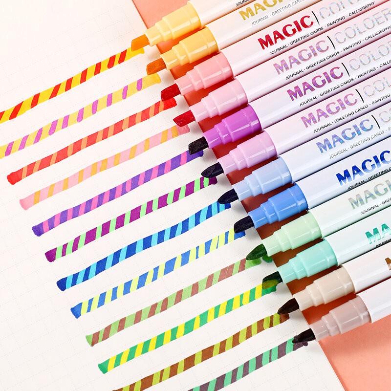 Double-Ended Magic Color Changing Highlighter Pen Set, Diário do Estudante, Scrapbook, Pintura, DIY Making, Sala de Aula e Office S, 12pcs