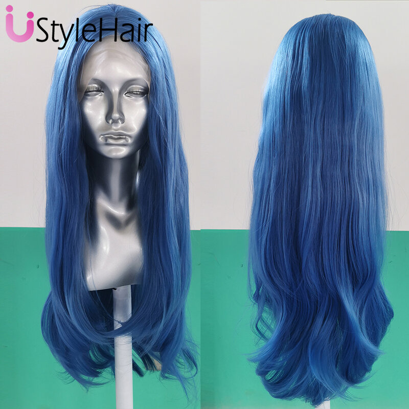 UStyleHair-perucas sintéticas frente de renda para mulheres, rosa, longa, onda natural, resistente ao calor, cabelo fibra, linha fina diária