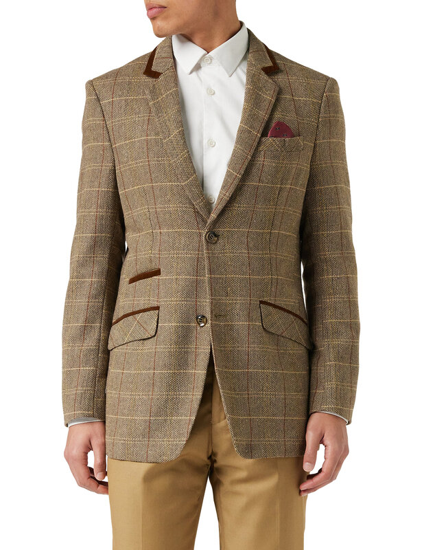 Pinstriped Herringbone Men's Fall Coat Slim Fit Tuxedos Elbow Patch Blazer Groom Wear For Wedding Custom Made Only Jacket