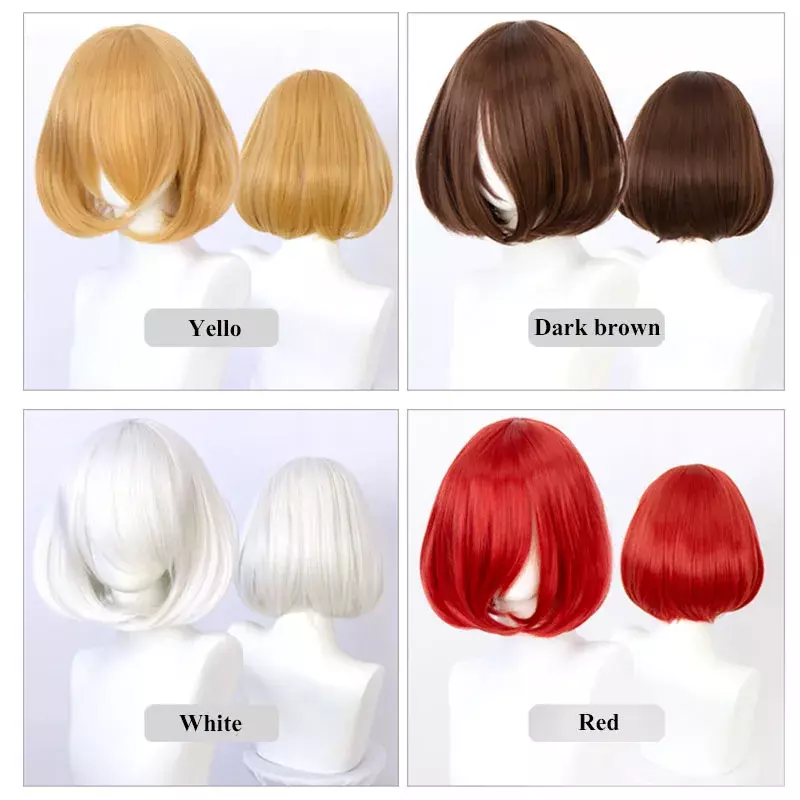 Marquise-peruca de cabelo sintético para mulher, cabelo curto e liso, com franja, estilo lolita, rosa, vermelho, azul, roxo, cosplay, 35cm