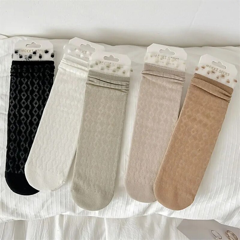 Calcetines elásticos de malla para mujer, medias de tubo medio, suaves, delgadas, cómodas, de Color sólido, para verano