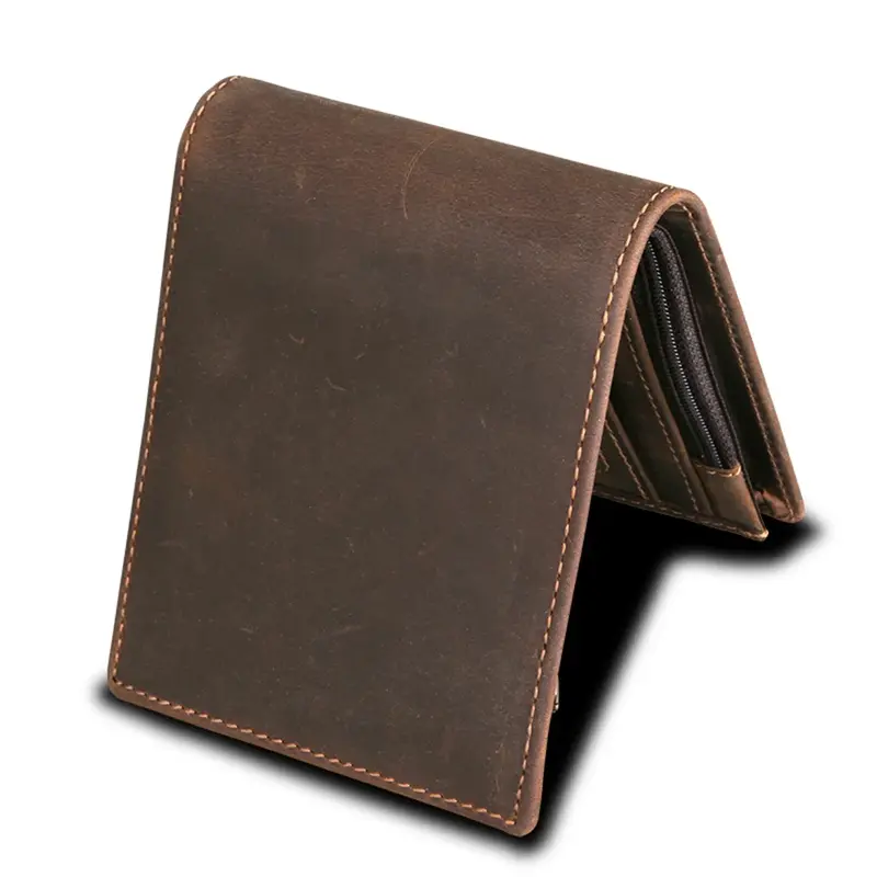 محفظة جلد بقر أصلي عتيقة للرجال ، محفظة نقود قصيرة مصنوعة يدويًا ، محفظة عملات معدنية ، BV02