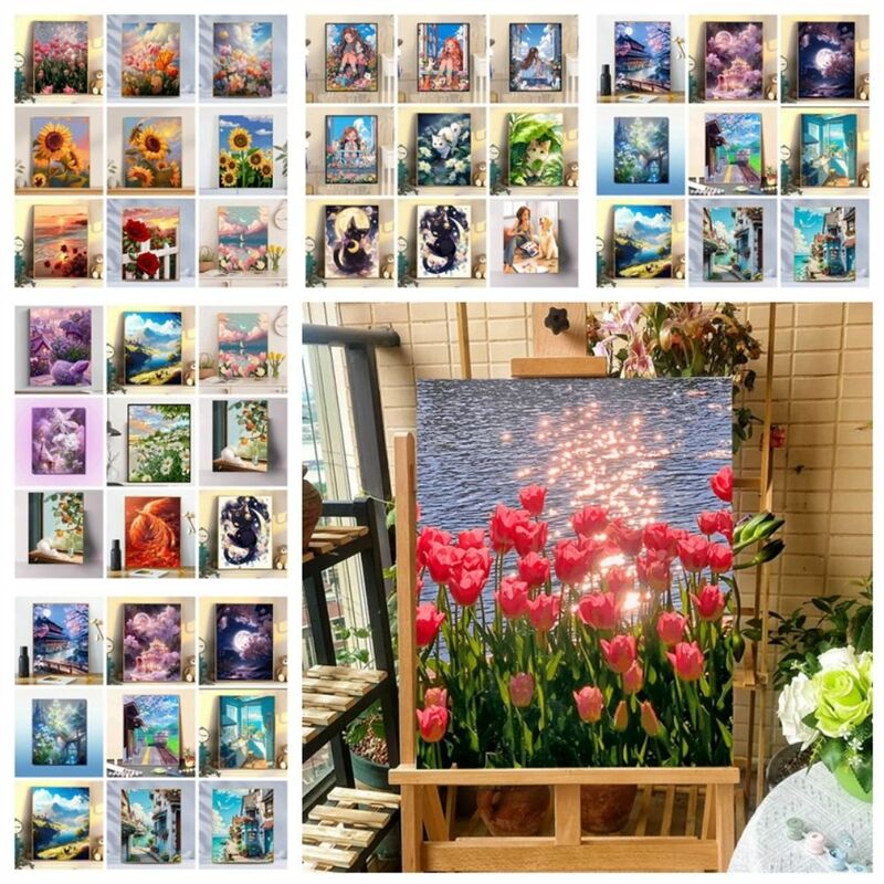 Kits de pintura al óleo Digital DIY de margaritas, tulipanes, flor del sol, artesanías pintadas a mano, lienzo, flor, pintura acrílica por números