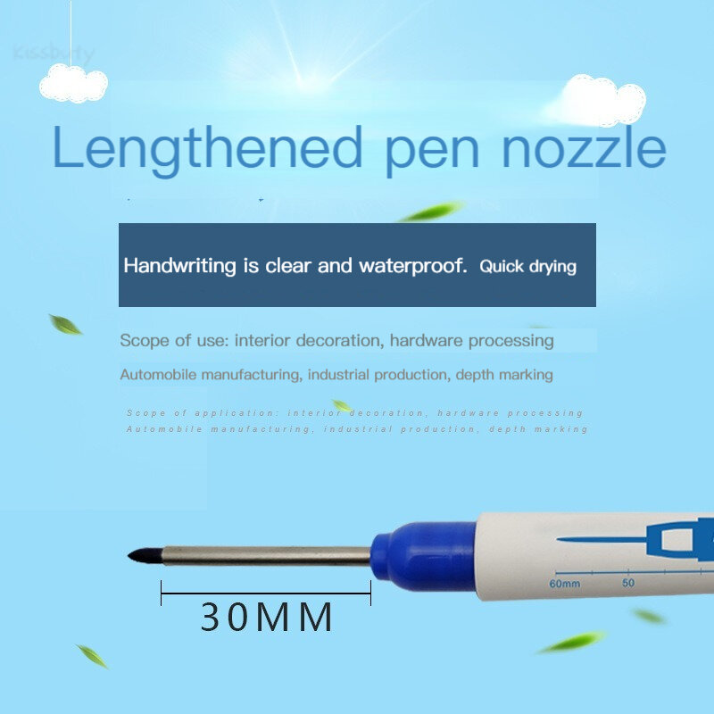 Longo cabeça marcadores para carpinteiro construção, buraco profundo marcador canetas, Multi-Purpose marcação caneta, ferramenta de escrita, 30mm, 4 pcs/set