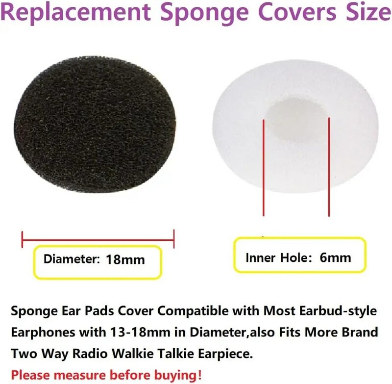 12 Pcs Foam Earbud Earpad Ear Bud Pad cover in spugna di ricambio per cuffie da 13-18mm, Walkie Talkie Radio bidirezionale