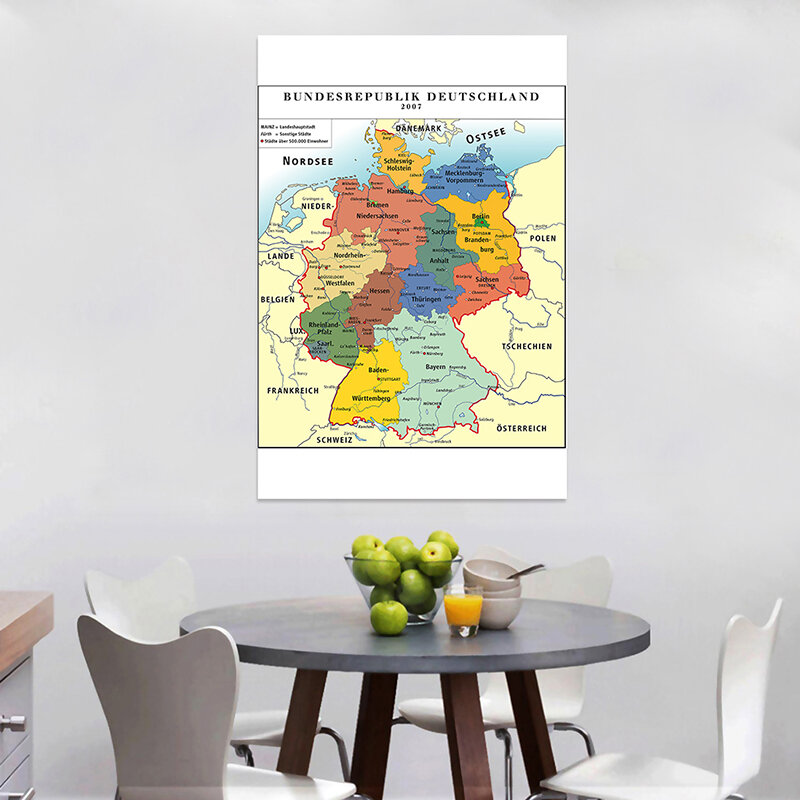부직포 프린트 독일 지도, 프레임 없는 캔버스 그림, 벽 아트 포스터, 거실 침실 홈 데코, 100*150cm